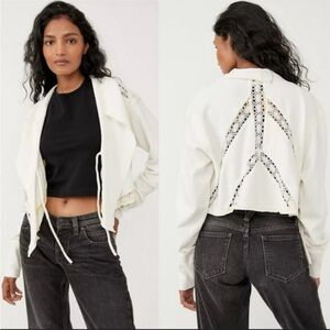 NWOT Free People Lost Cause Cardi Cowl Neck Crochet Lace Crop Cardigan Top sz M